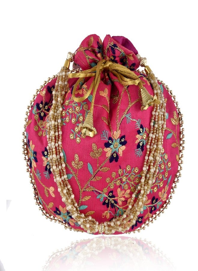 STLYZ Traditional Embroidered Potli Bag For Women, Handmade Pure Silk Potli Handbag Wristlets Ethnic Bridal Potli Batwa Bag For Ladies Wedding Return Gifts - Image 1